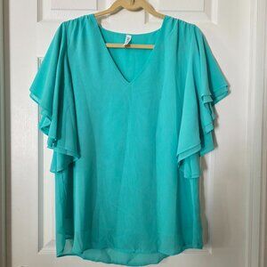 Zenana Outfitters Layered Sleeve Turqoise Blouse Size Medium